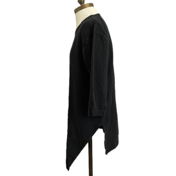 Kaliyana Artwear Black Linen Blend Asymmetric Hem Short Sleeve Tunic - S 🇨🇦 - Picture 3 of 8